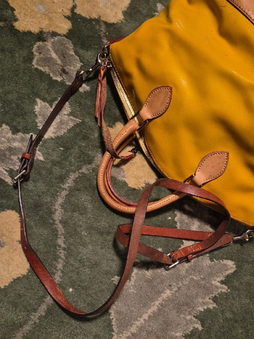 Dooney & Bourke Yellow Leather-Trim Satchel with Tan Handles - Picture 10 of 12